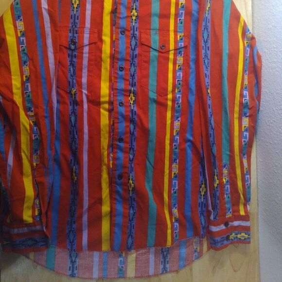 Vintage Wrangler Southwest Aztec Brushpopper Button Shirt - Picture 3 of 7